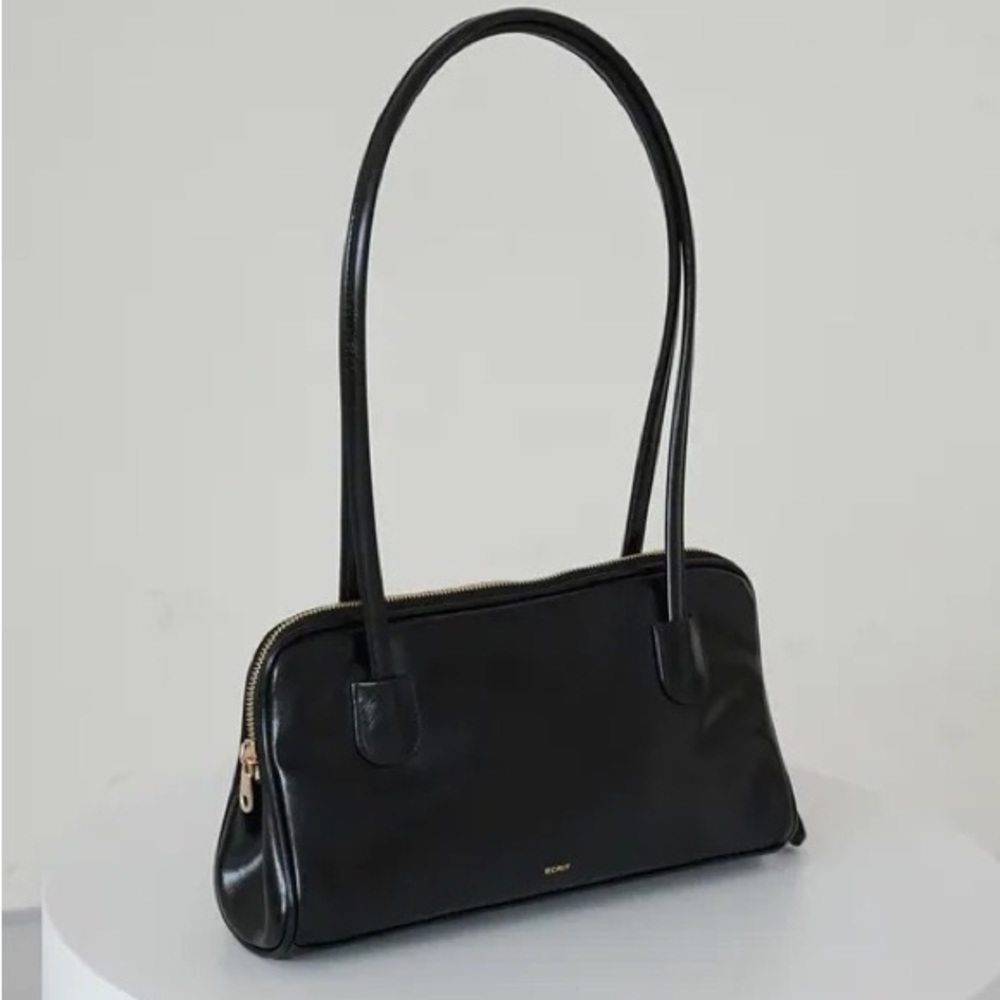 Ecrit Black Shoulder Bag with Gold Zip
